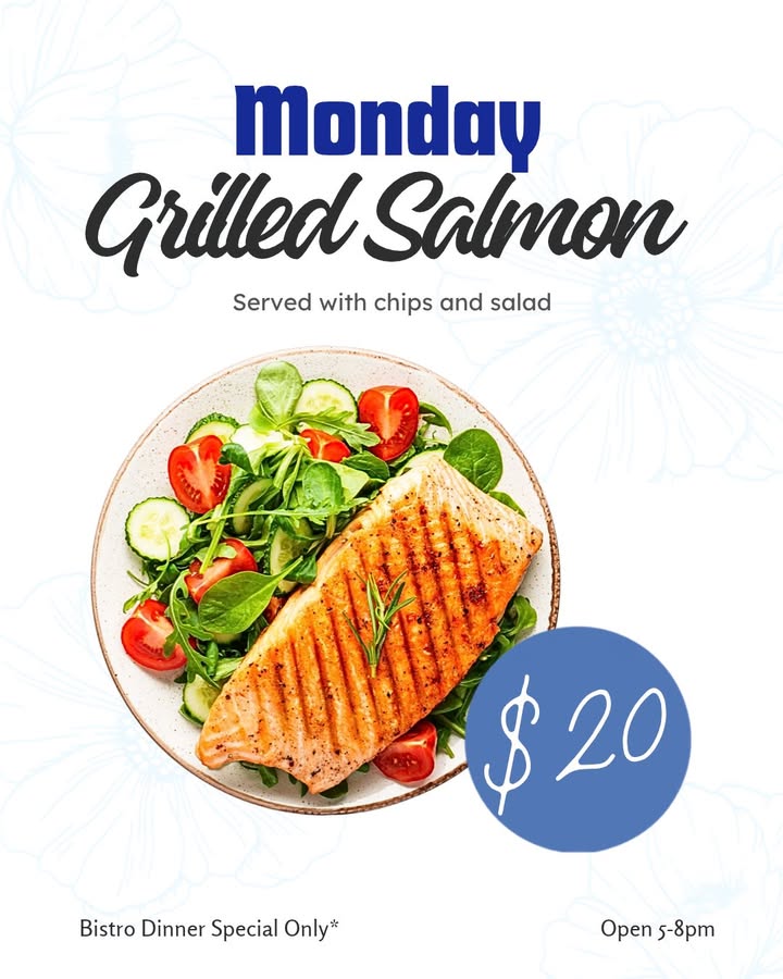Featured image for “Monday Grilled Salmon Dinner Special at Club Manning Point”