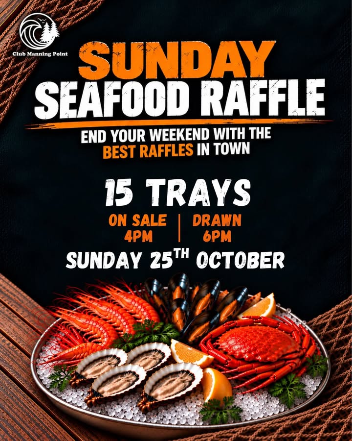 Featured image for “Sunday Seafood Raffle at Club Manning Point – 25 October”